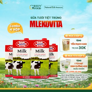 Combo 4 Sữa Tươi Tiệt Trùng Mlekovita Nguyên Kem 1L - Béo Cao 3.5%, Không Đường, Nhập Khẩu từ Ba Lan