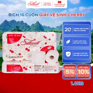 [Combo 3 bịch] giấy vệ sinh SILKWELL Cherry cao cấp 15 cuộn 3 lớp dày dặn, chất lụa mềm mịn siêu dai