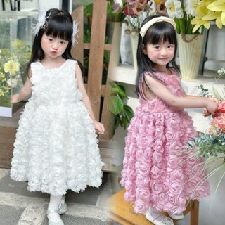 Váy Sát Nách Hoa Hồng 3D Nhiều Màu Kèm Cài Tóc Công Chúa Cho Bé Gái