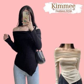 Áo trễ vai dài tay áo kiểu nữ vạt chéo áo thun tăm co giãn kiểu dáng hàn quốc Hàn Quốc A535 KIMEE HOUSE