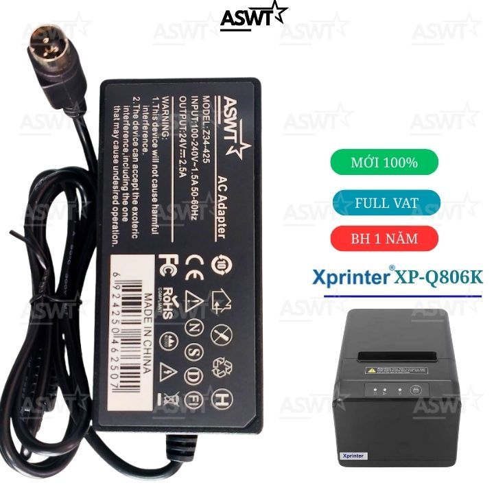 Adapter nguồn máy in bill  Xprinter XP-Q806K, nguồn máy in Xprinter Q806K- FULL VAT