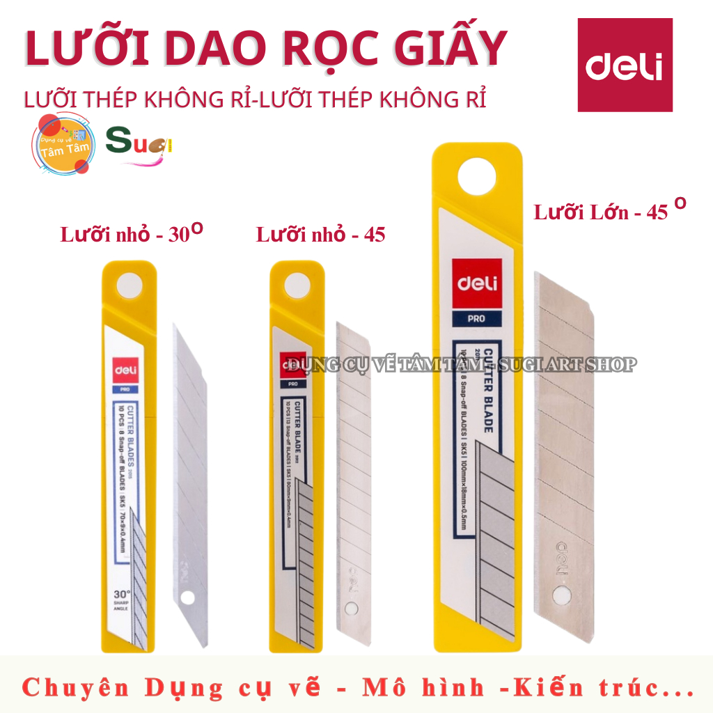[ TÂM TÂM ] Lưỡi dao nhỏ , Lưỡi Dao lớn,  Deli 30 độ , 45 độ , Deli Cutter Blade
