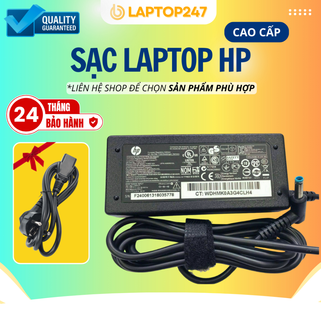 Sạc Laptop HP 65W/90W - Sạc HP Chân Nhỏ Chân To Chân Type C - Sạc Máy Tinh HP BẢO HÀNH 24 THÁNG