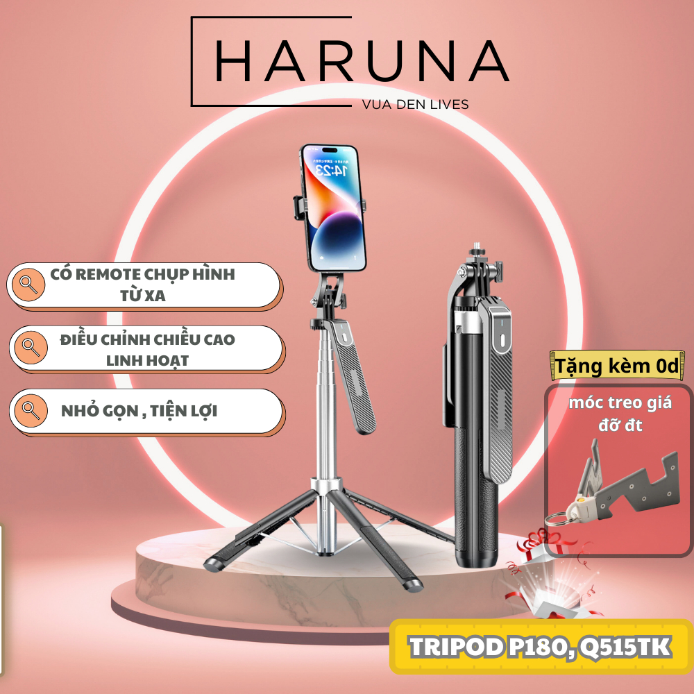 Gậy chụp ảnh 4 chân P180 Q515TK, Gậy Selfie Cầm Tay Tặng Kèm Remote, Chiều Dài Sử Dụng 30-180cm - Ch