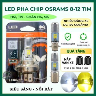  Đèn pha chip Osrams HS1 T19 chân H4 M5 8-12 bóng led siêu sáng trắng 6000k nhiều dòng xe máy 