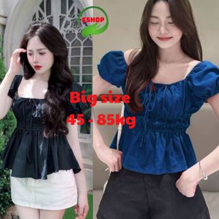  Áo Babydoll cổ vuông chiết eo tay phồng Bigsize 45-85kg ESHOP Áo Lệch Vai Vải Lụa Mềm Mại Xinh Xắn Đẹp Dễ Thương MS448 