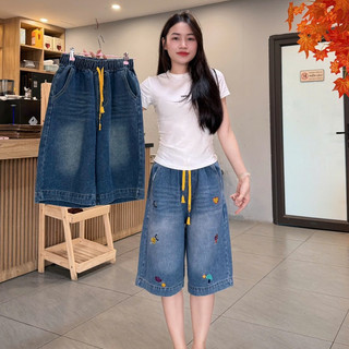  Quần Jean Ngố Nữ Cạp Chun Dài 60cm Trơn Thêu Dáng Dài Mã A6027  40-80kg  