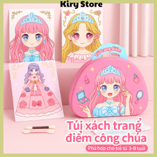  Đồ chơi túi xách trang điểm công chúa 4 in1 kèm tô màu cắt dán sticker đính đá cho bé gái quà tặng cho bé gái 