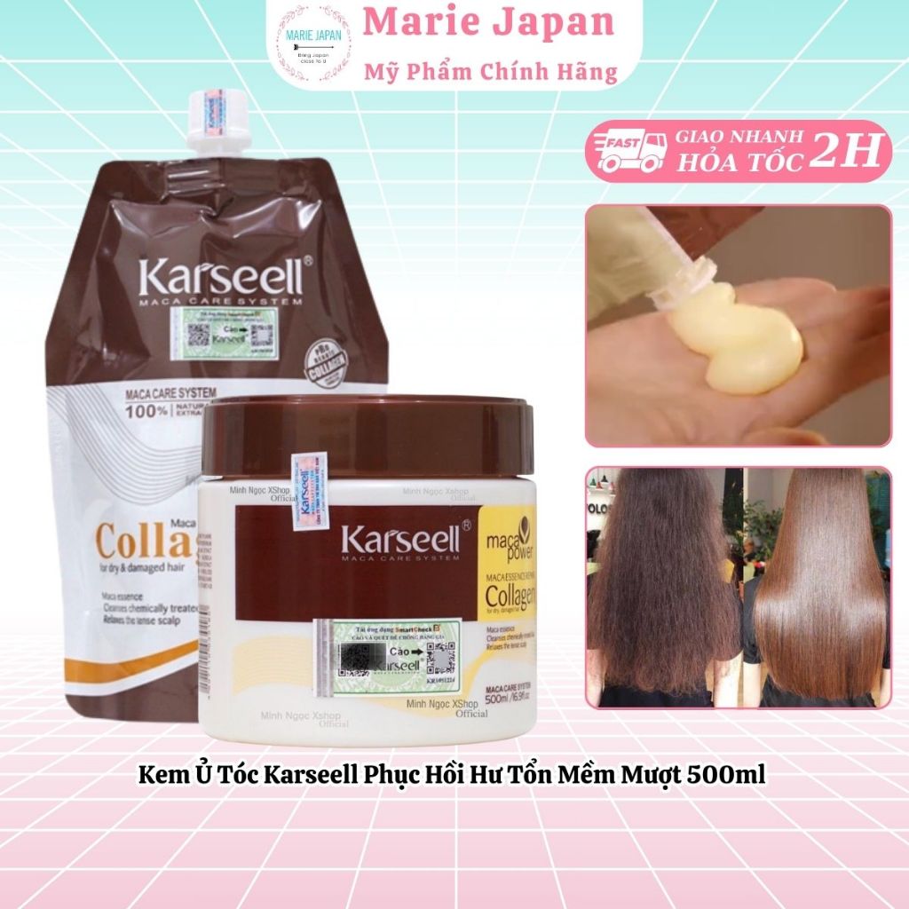  Kem Ủ Tóc Karseell Phục Hồi Hư Tổn Mềm Mượt Collagen Maca Essence Repair 500ml 