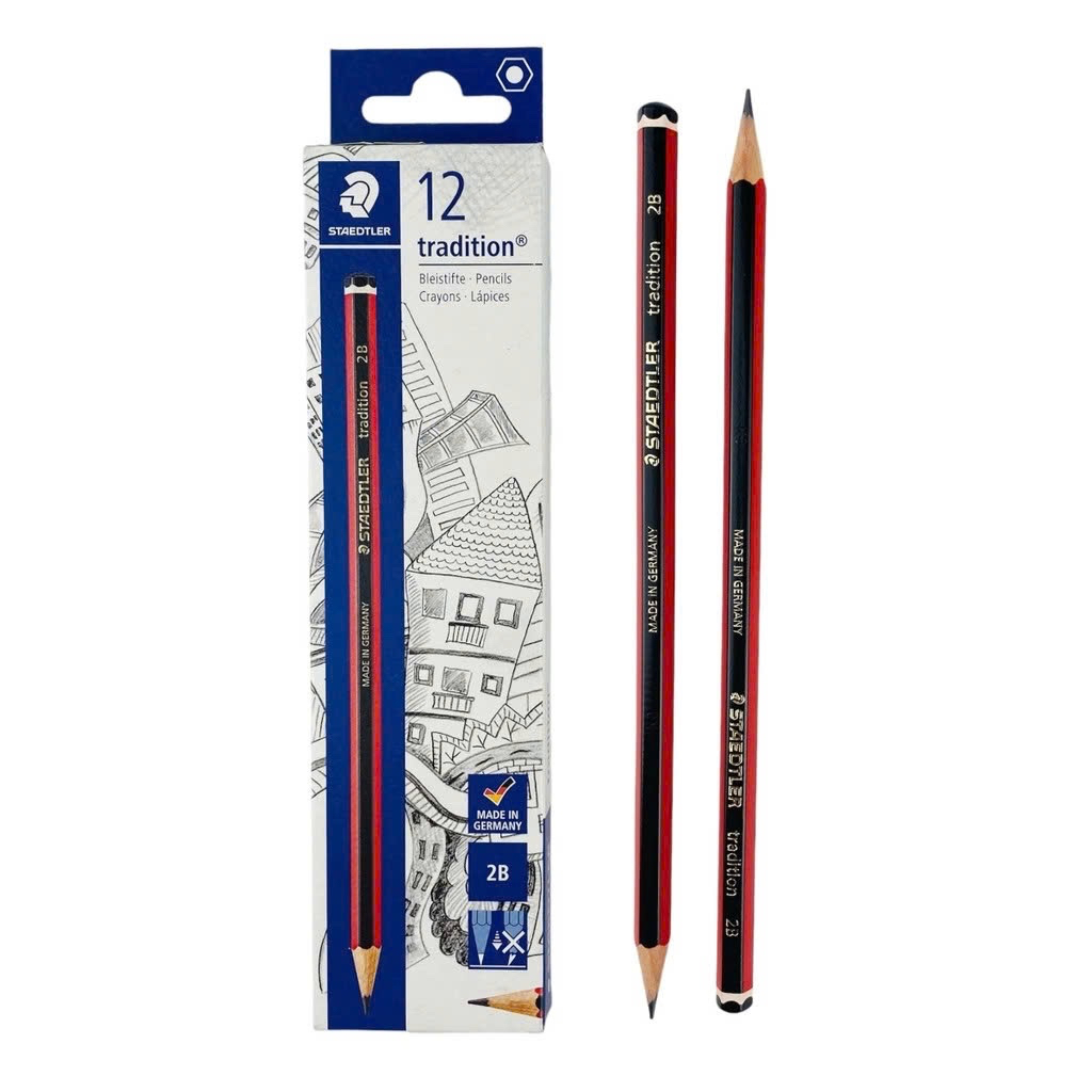 Bút Chì Gỗ Loại Tốt, Ngòi Khoẻ STAEDTLER Tradition 110-2B (Thân Sọc Đỏ-Đen)