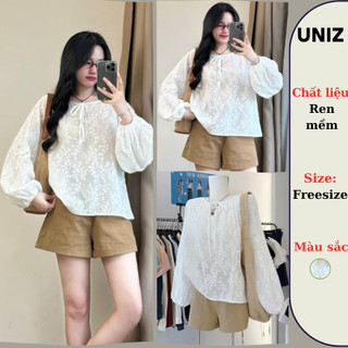  ÁO BABYDOLL ren thô boil tay bồng chun cổ V buộc nơ UNIZ Bbd406 P7K2 
