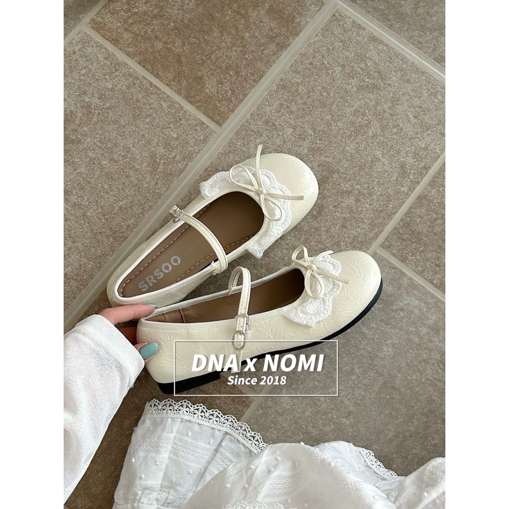 Giày Búp Bê Lolita Srsoo Trang Trí Nơ Viền Ren Tiểu Thư Cao ~ 1,5cm