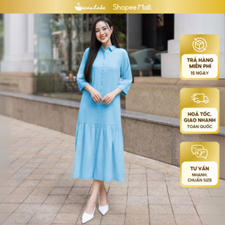 Swanlake | Váy Đầm Sơ Mi Maxi Tay Lửng Phom Suông A Đuôi Cá Linen Trơn Đính Nút D12595
