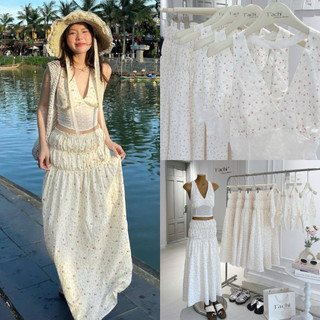   chuẩn ảnh  Set hoa nhí cổ V yếm croptop mocking phối chân váy dài xoè bo chun eo vibe mùa hè tiểu thư - SEP Studio 