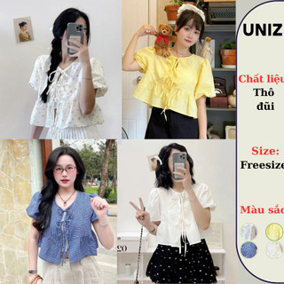   TẶNG KÈM ÁO QUÂY   Áo babydoll dáng croptop tay phồng thắt nơ UNIZ Aobabydoll2470 P0K35 