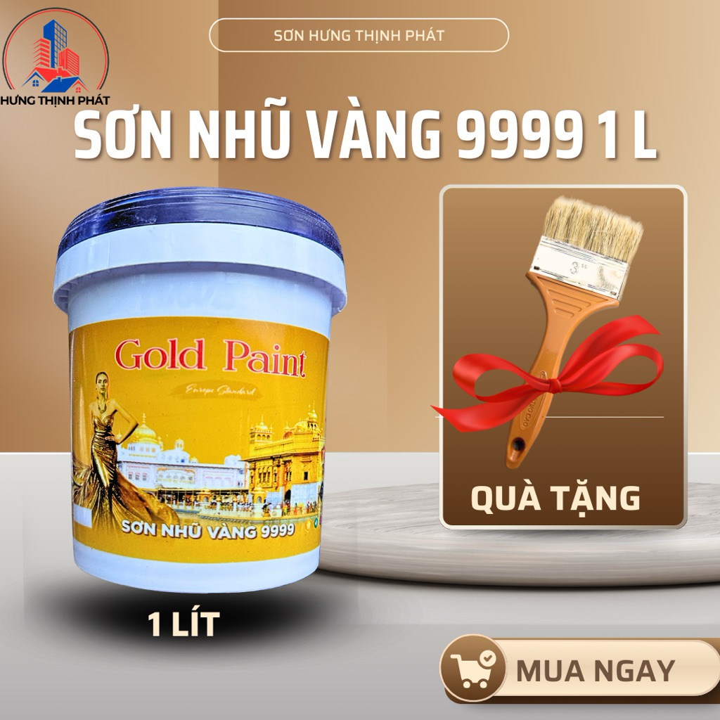 1 Lít Sơn nhũ vàng 9999, sơn nhũ đồng, sơn phào chỉ sơn chậu cảnh, sơn nhũ vàng tượng,tặng chổi