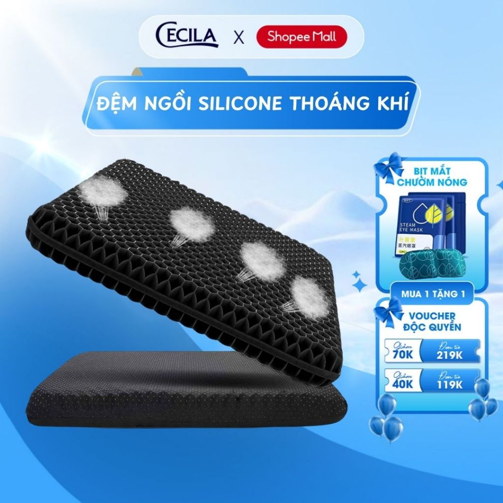 Đệm ngồi 3D Silicon văn phòng CECILA thế hệ mới, cấu trúc tổ ong 2 lớp thoáng khí, giảm áp lực