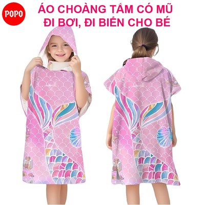 Áo choàng tắm trẻ em 60*150cm có mũ, vải sợi nhỏ siêu nhẹ, thấm hút nhanh, khô nhanh POPO BT1