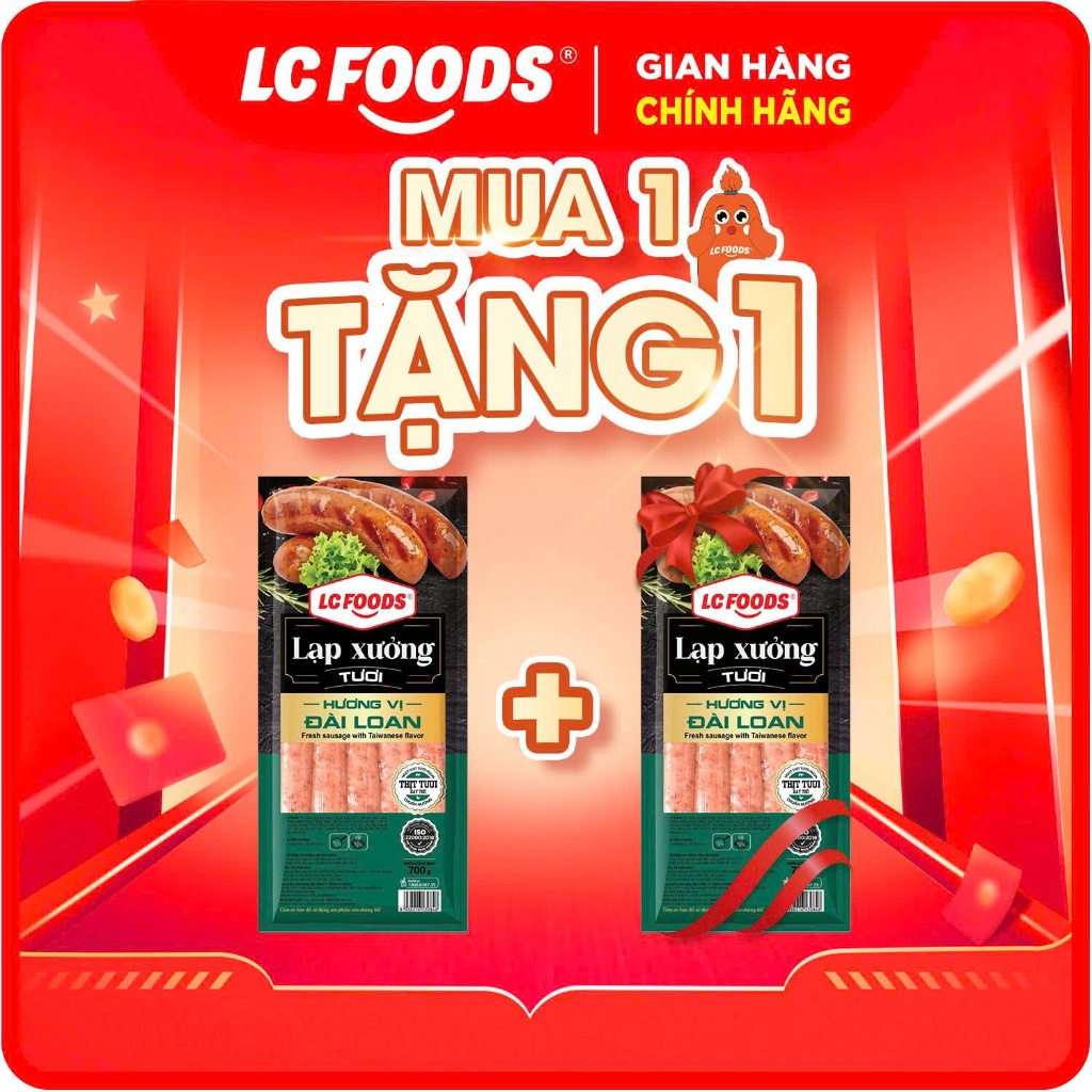 [MUA 1 TẶNG 1] Lạp Xưởng Nướng Đá Hương Vị Đài Loan 700g siêu Nạc - Chính hãng LC Foods (Date mới mỗi ngày)