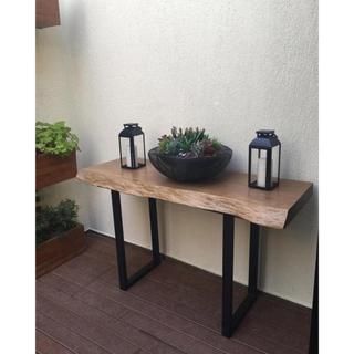 Bàn Console Gỗ Nguyên Tấm 5cm – Chân Sắt Sơn Tĩnh Điện – Thiết Kế Tối Giản, Vân Gỗ Mộc Mạc Độc Đáo