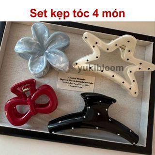 Kẹp Tóc Càng Cua Set 4 Kẹp Tóc Đi Biển Slay Kẹp Tóc Hoa Sứ Kẹp Tóc Chấm Bi Nhiều Màu YUKIBLOOM