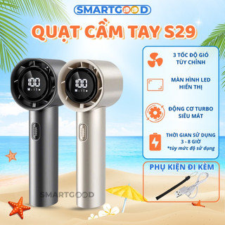 Quạt Tích Điện Mini Turbo S29 Nhiều Cấp Độ Gió Quạt Điện Cầm Tay Hiển Thị Đèn Led 100 Gear Tốc Độ Cao SmartGood 