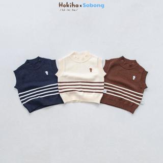 Áo gile len cổ 3 phân thêu gấu họa tiết kẻ ngang cho bé trai bé gái Hokiha chất len ấm áp, mềm mại size 8-17kg AL154