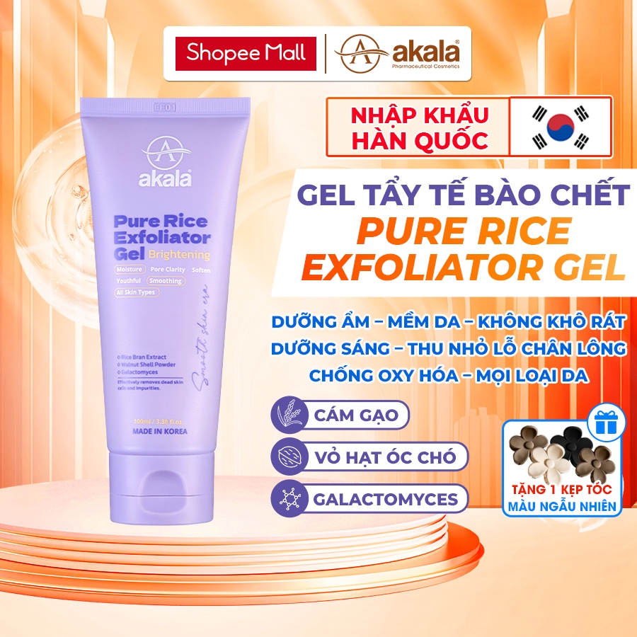Gel Tẩy Tế Bào Chết HÀN QUỐC Cám Gạo & Bột Vỏ Hạt Óc Chó Làm Mịn Da Dưỡng Sáng Cấp Ẩm akala 100ml