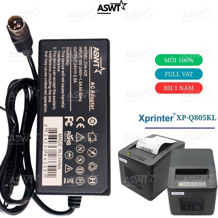 Bộ nguồn máy in hoá đơn Xprinter XP-Q805KL , Adapter máy in bill nhiệt Xprinter Q805KL - FULL VAT