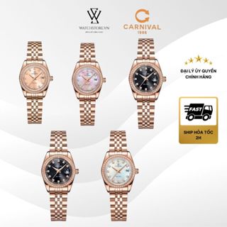 Đồng Hồ Carnival Nữ Đính Đá 8131L2-VH Máy Pin/ Quartz Kính Sapphire Size Mặt 30mm Chống Nước Dây Kim Loại Chính Hãng