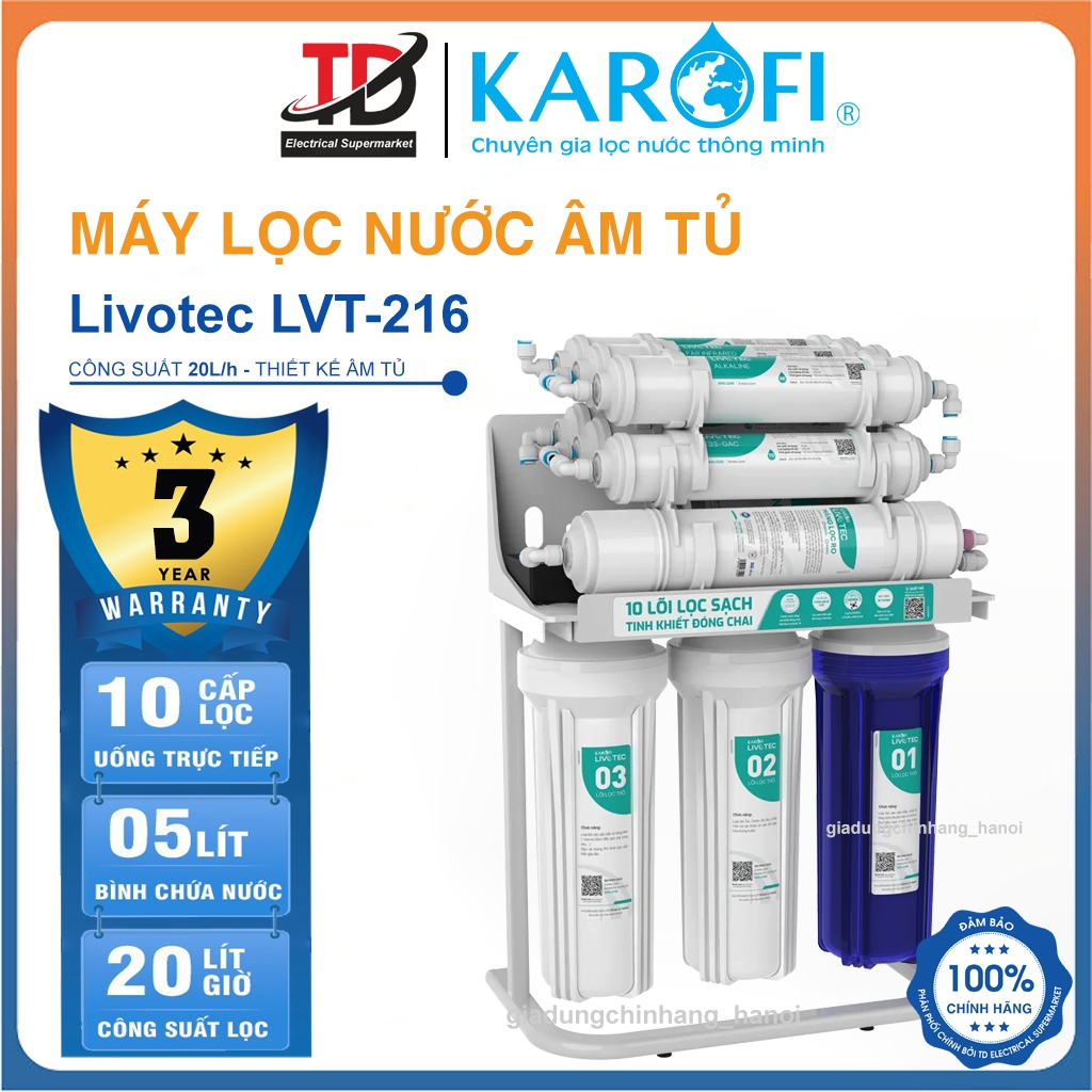 Máy Lọc Nước Để Gầm Karofi LIVOTEC LVT216, 10 Lõi Lọc Màng RO 100GPD Hàn Quốc, Hàng Chính Hãng