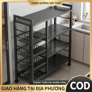  Kệ sắt xe đẩy đựng lò vi sóng đa năng Với giỏ Kệ để đồ nhà bếp 3 4 5 tầng Nhiều Ngăn Tầng Lắp Ghép 