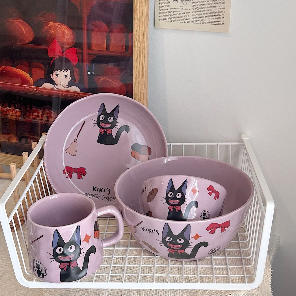 (Tự chụp/Có sẵn) Set chén đĩa bát mèo đen Jiji