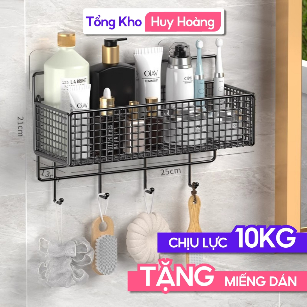 Kệ Đựng Đồ Nhà Tắm Dán Tường Huyhoang, Kệ Đựng Gia Vị Gắn Tường Nhà Bếp Bằng Thép Sơn Tĩnh Điện Kèm Dán