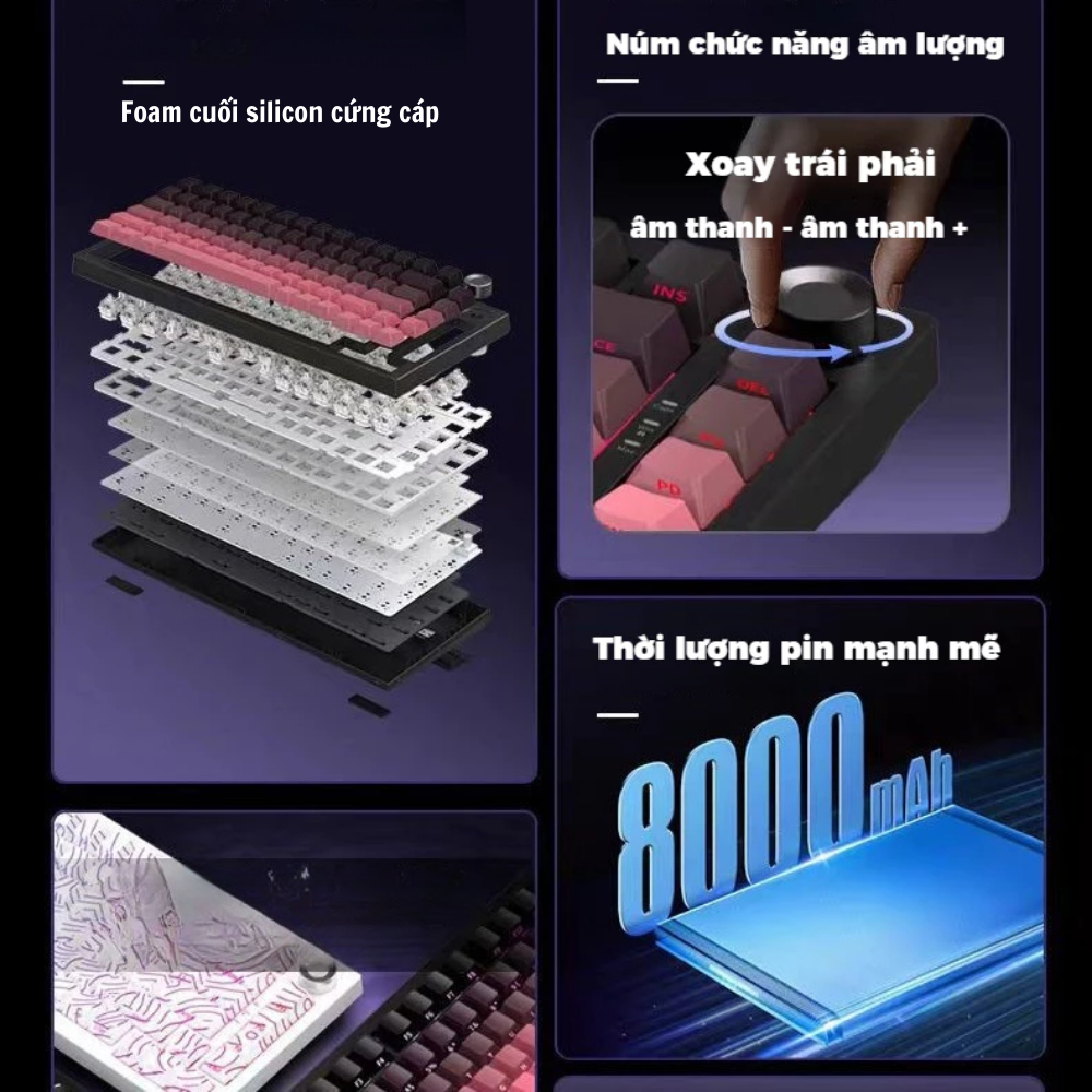 Bàn phím cơ Atas K81 không dây 3 mode - Mạch Xuôi - Hỗ trợ hotswap 5 pin - LED RGB - Có App - Pin 8000 || Gaming House | BigBuy360 - bigbuy360.vn