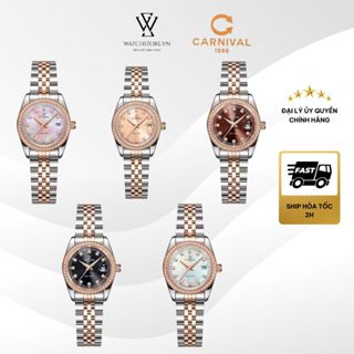 Đồng Hồ Carnival Nữ Viền Đá 8131L2-CH Máy Pin/ Quartz Kính Sapphire Size Mặt 30mm Chống Nước Dây Kim Loại Chính Hãng