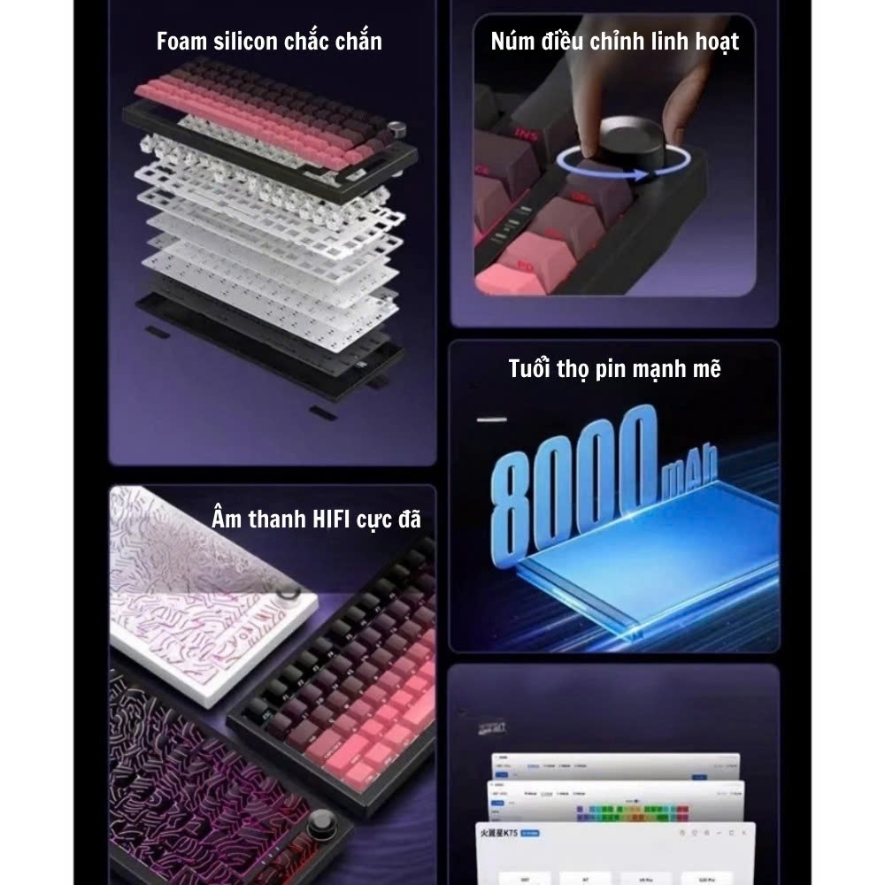 Bàn phím cơ Atas K81 không dây 3 mode - Mạch Xuôi - Hỗ trợ hotswap 5 pin - LED RGB - Có App | BigBuy360 - bigbuy360.vn