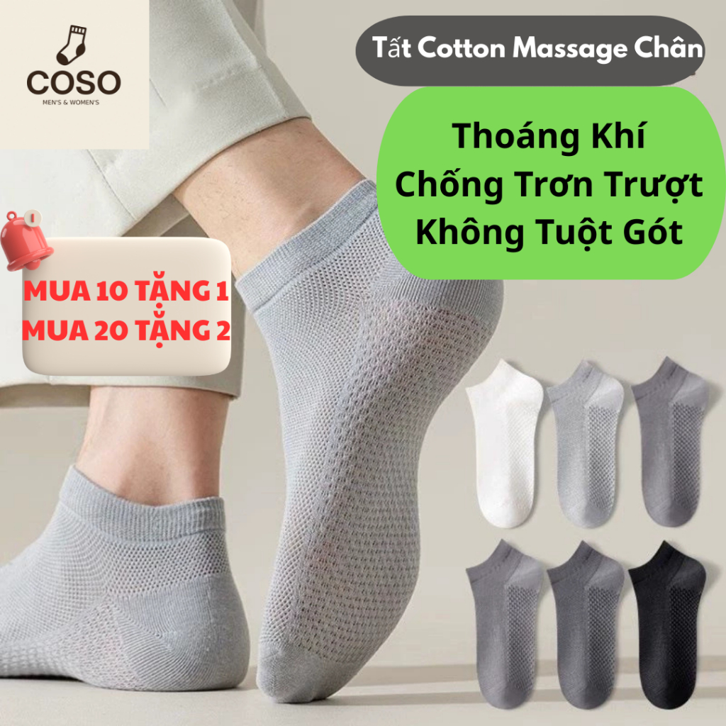 [COSO] COMBO 20 Đôi Tất Vớ Cotton Co Dãn, Thoáng Khí, Êm Ái Đi Làm Đi Học