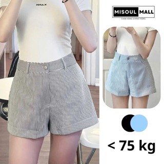 Quần Short Nữ MiSoul Mall Dáng Suông Chất Kaki Giấy Sọc Kẻ Bigsize, Quần Đùi Kẻ Sọc Cạp Khuy Gấu Gấp 452