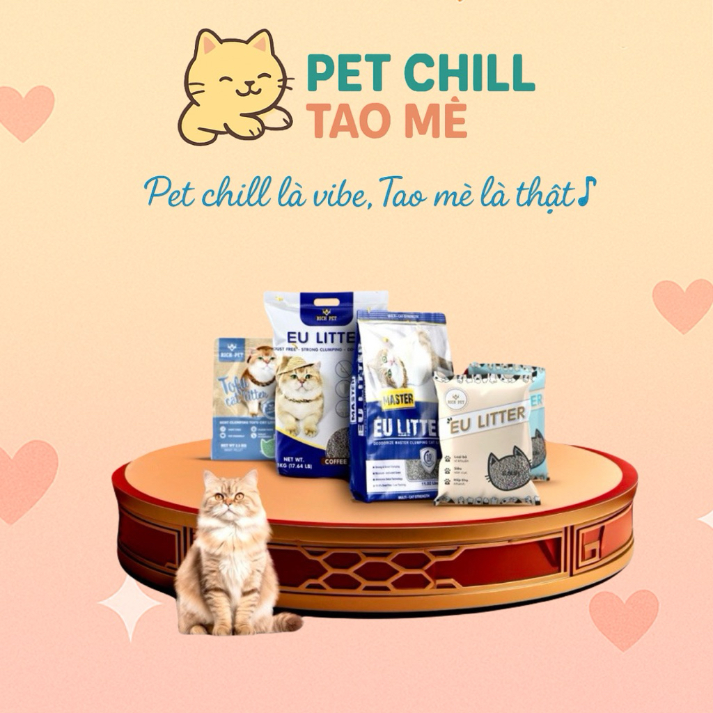 Cát cho mèo EU LITTER Cát vệ sinh cho mèo siêu vón cát đất sét mùi cafe Petchilltaome PK08 (8kg)