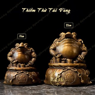  Cóc Vàng Chiêu Tài - Thiềm Thừ Ngồi Túi Vàng - Tượng Đồng Phong Thủy 
