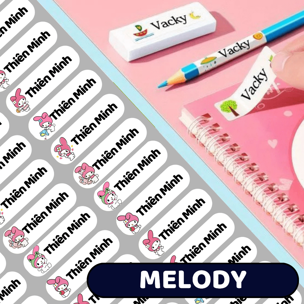 120 Sticker tên bé (in theo yêu cầu) dán đồ dùng học tập
