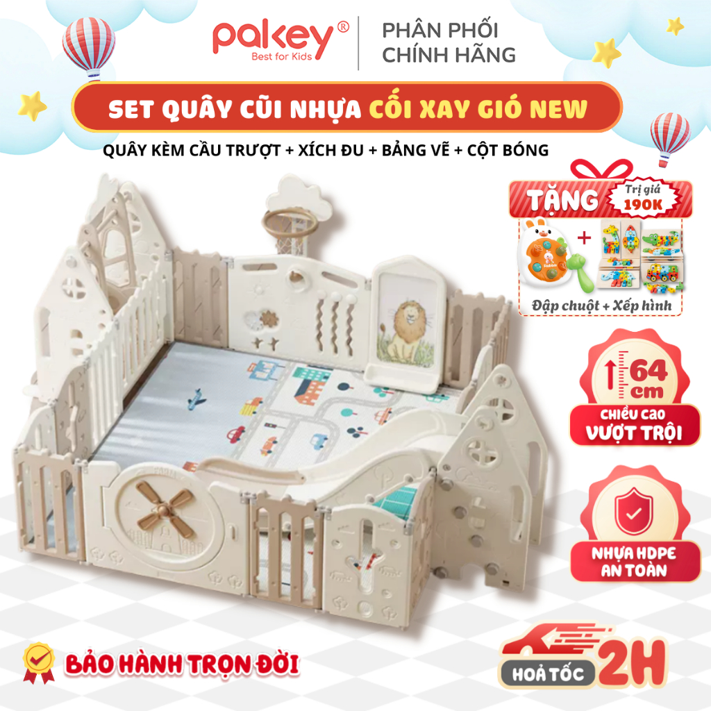 Quây Cũi Nhựa Full Set Phong Cách Châu Âu, Quây Cũi Gấp Gọn Pakey Cối Xay Gió 2026, Bảo Hành Trọn Đờ