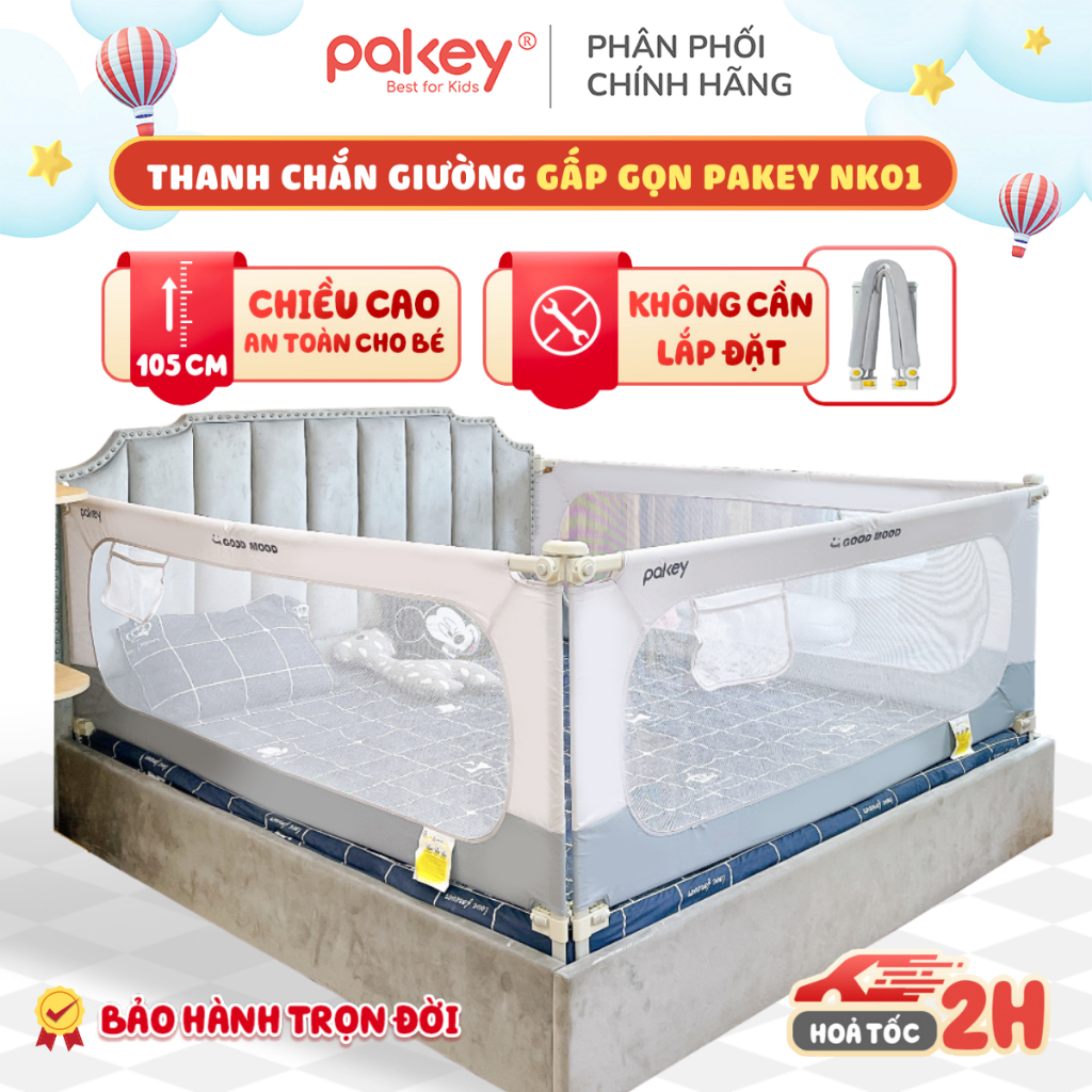 Thanh Chắn Giường Gấp Gọn Pakey Không Cần Lắp Ráp, Thanh Chắn Cải Tiến Nâng Hạ Tiện Lợi, Bảo Hành Tr