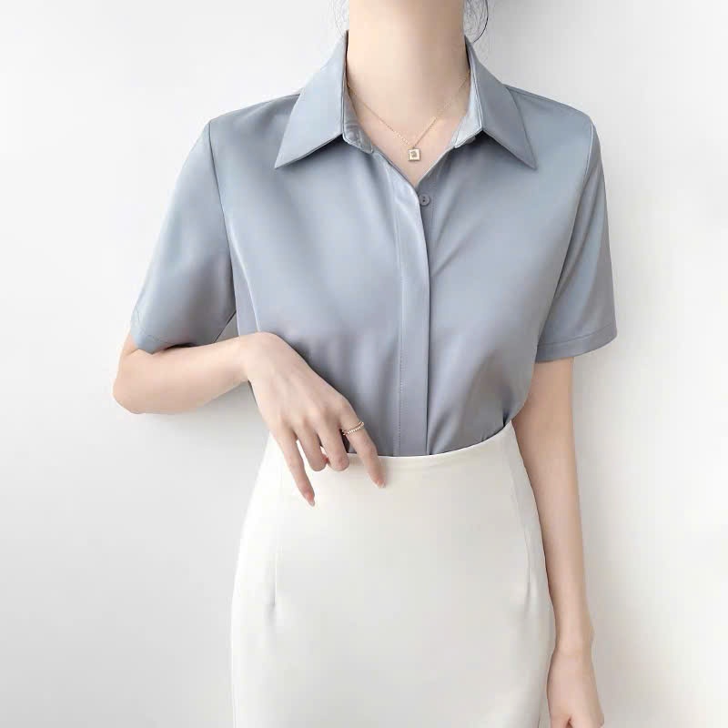 Áo sơ mi nữ tay cộc OXATYL A55 chất vải lụa mềm mặc mùa hè phong cách công sở sang trọng | BigBuy360 - bigbuy360.vn