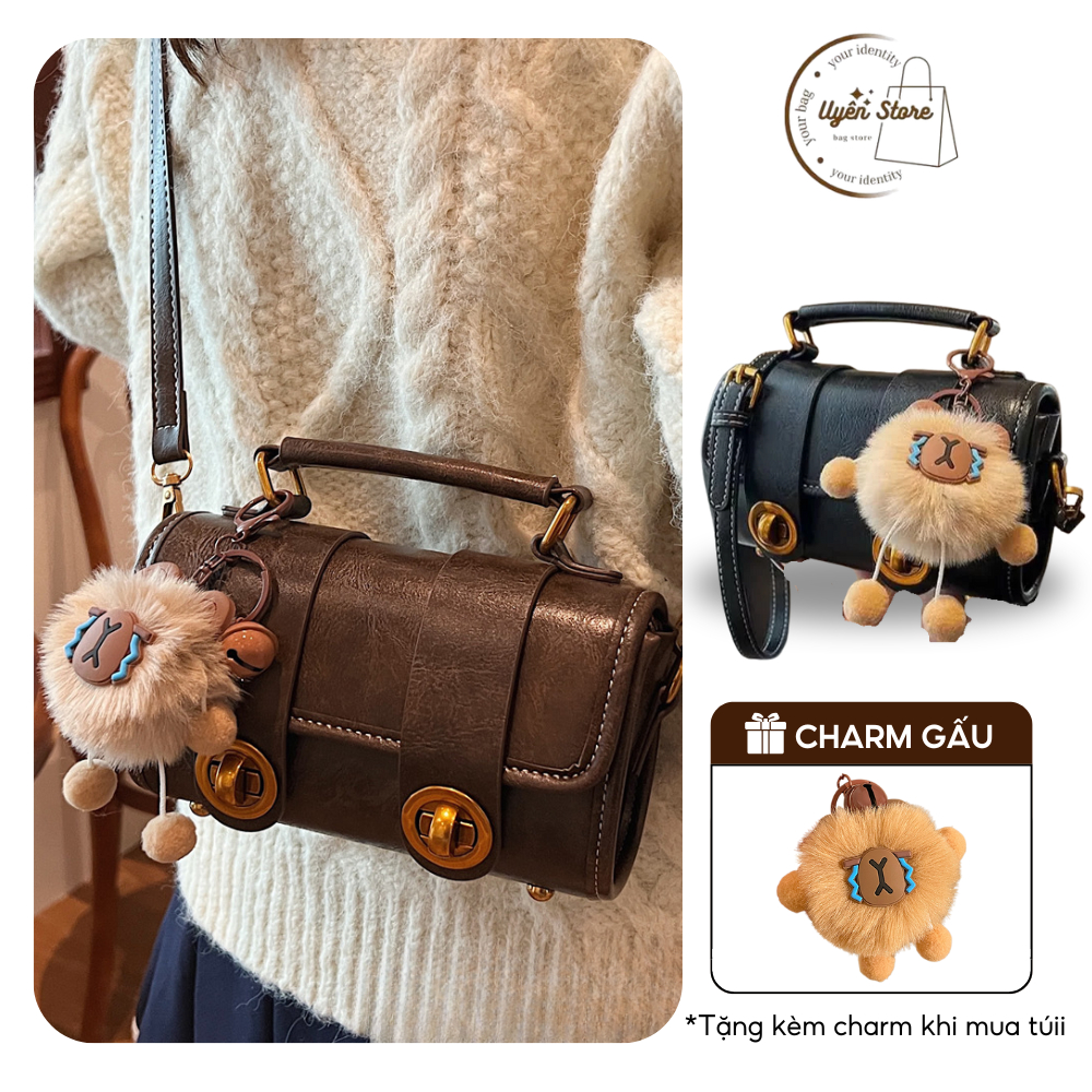 Túi xách nữ 2 dải khoá da nhăn cao cấp tặng móc gấu khóc Uyên store - DK996 | BigBuy360 - bigbuy360.vn