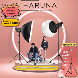 Bộ đèn livestream studio , Combo đèn led livestream chuyên nghiệp 1 sofbox cầu 1 vuông 60x90 ngàm sắt chân 2m8
