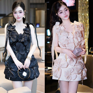 Váy 2 Dây Cổ V Đính Hoa Tơ Nổi Sang Chảnh  MELLYSTORE  Chất Vải Tơ Cao Cấp 3 Màu Đẹp Quyến Rũ