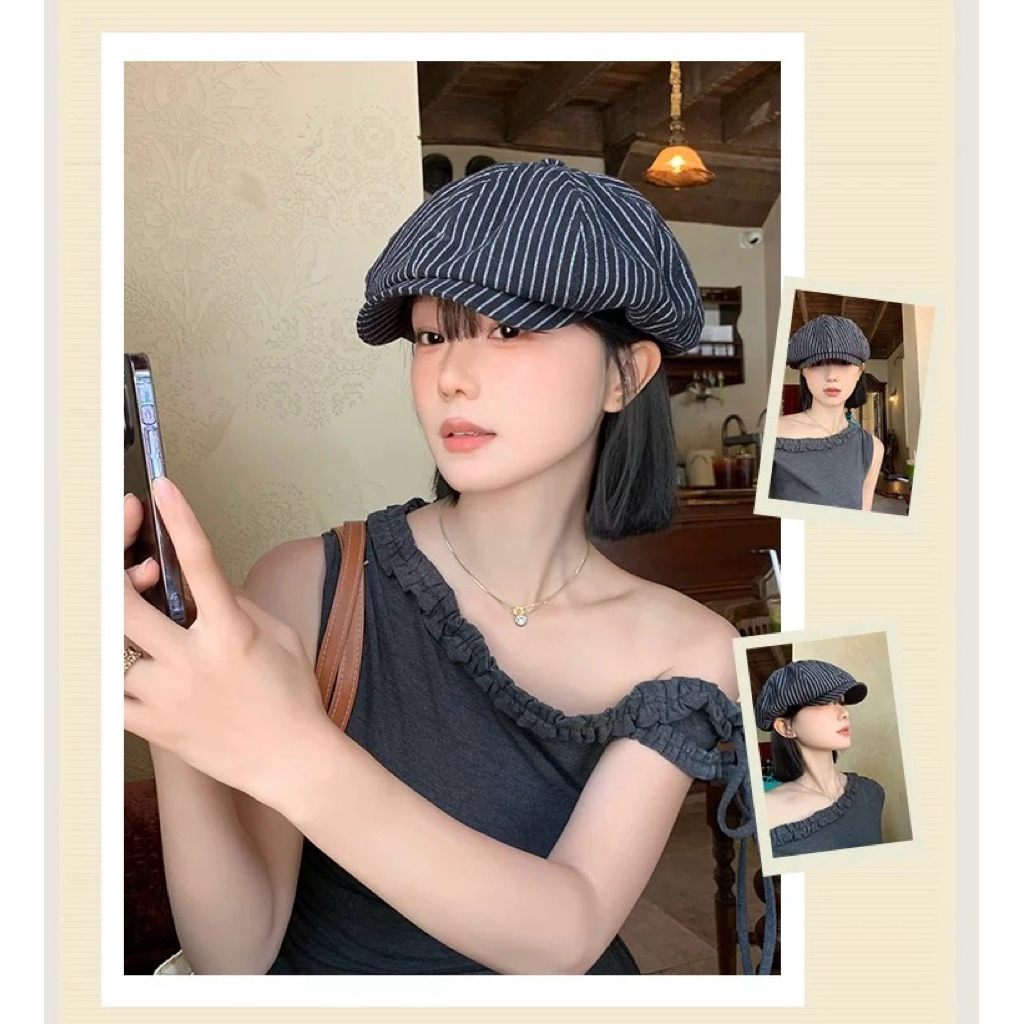 MŨ HOẠ SĨ LƯỠI TRAI SỌC ĐEN