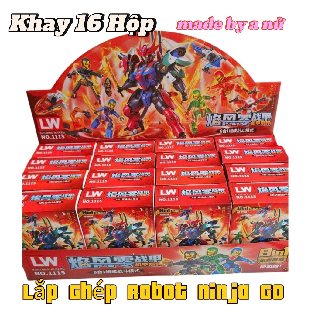 Khay 16 Hộp Lắp Ghép Robot NinjaGo Đồ Chơi Lắp Ráp Người Máy Ninja Tổng Hợp Mới